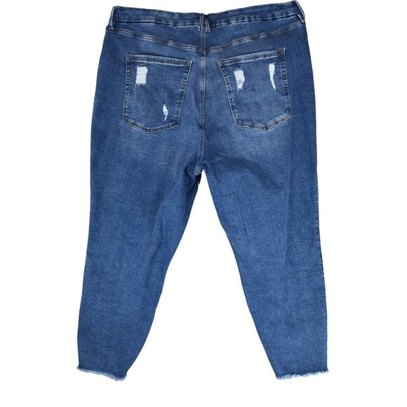 Good American Jeans 28-32 Medium Blue High Rise Frayed Hem Distressed Stretch De - Picture 2 of 10